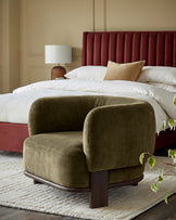 Florence olive green chenille dark wood armchair