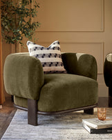 Florence olive green chenille dark wood armchair