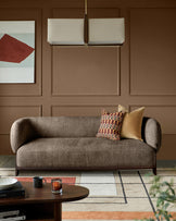 Florence mocha fabric with dark wood 2 seater sofa