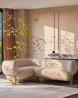 Florence natural fabric with light wood left hand facing small corner sofa