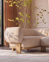 Florence natural fabric with light wood left hand facing small corner sofa
