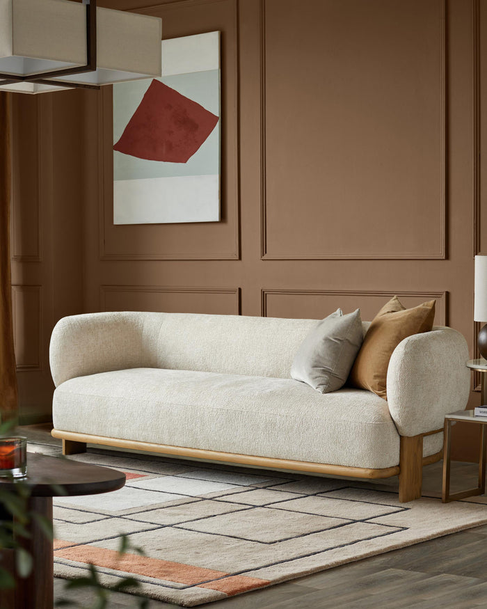 Florence natural fabric with light wood 2 seater sofa