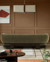 Florence olive green chenille with dark wood 3 seater sofa