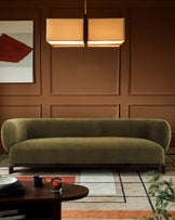 Florence olive green chenille with dark wood 3 seater sofa