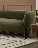 Florence olive green chenille with dark wood 3 seater sofa