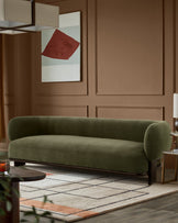 Florence olive green chenille with dark wood 3 seater sofa