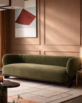 Florence olive green chenille with dark wood 3 seater sofa