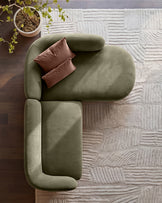 Florence olive green fabric with dark wood right hand facing chaise sofa
