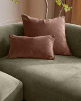 Florence olive green fabric with dark wood right hand facing chaise sofa