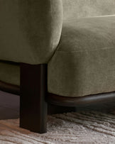 Florence olive green fabric with dark wood right hand facing chaise sofa
