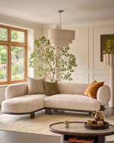 Florence natural fabric with dark wood left hand facing chaise sofa