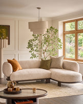Florence natural fabric with dark wood right hand facing chaise sofa