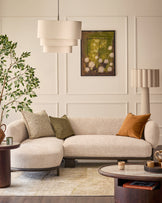 Florence natural fabric with dark wood left hand facing chaise sofa