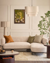 Florence natural fabric with dark wood right hand facing chaise sofa