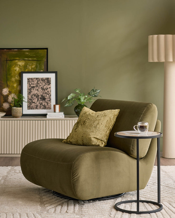 Frances olive green velvet swivel accent chair