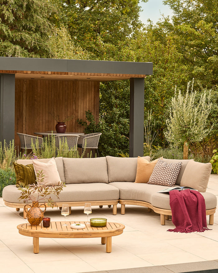 Francisco natural garden corner bench with coffee table set