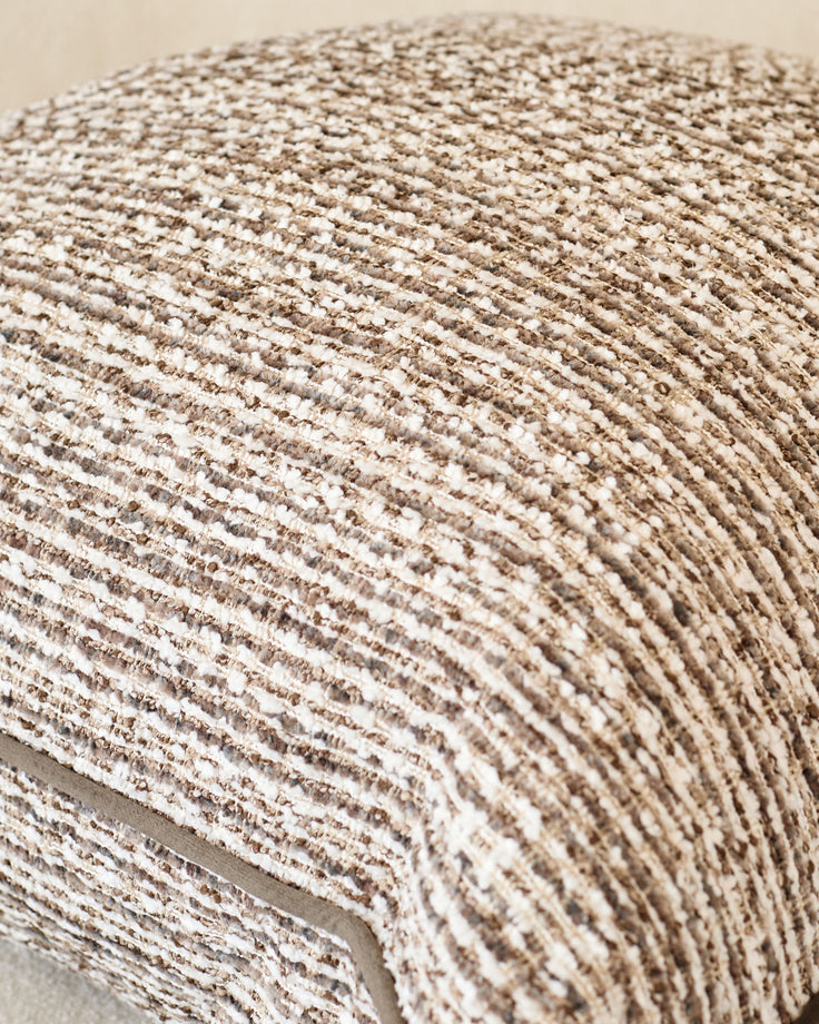 Franco large cushion in chocolate, close-up showing textured woven fabric with white and tan striped pattern.