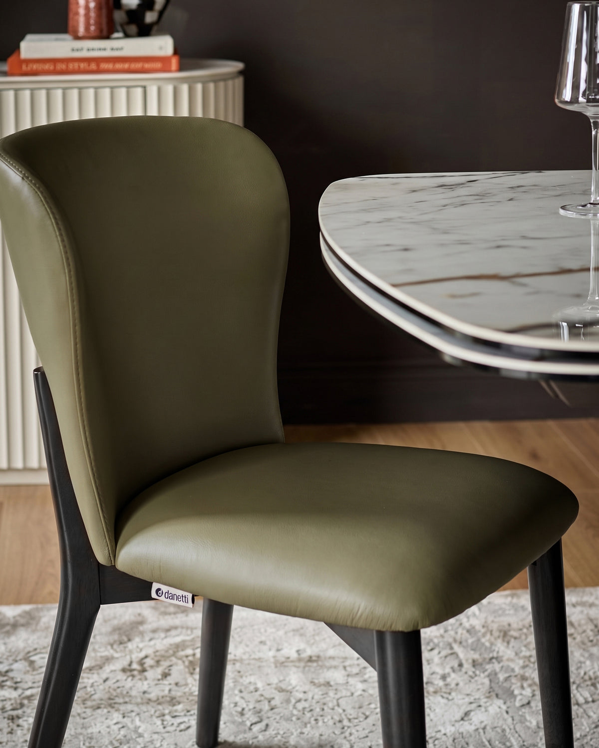 Franco olive green leather dining chair - set of 2