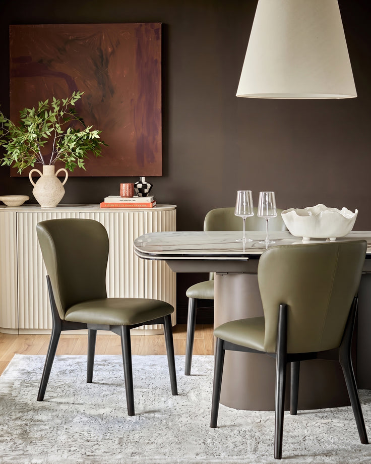 Franco olive green leather dining chair - set of 2
