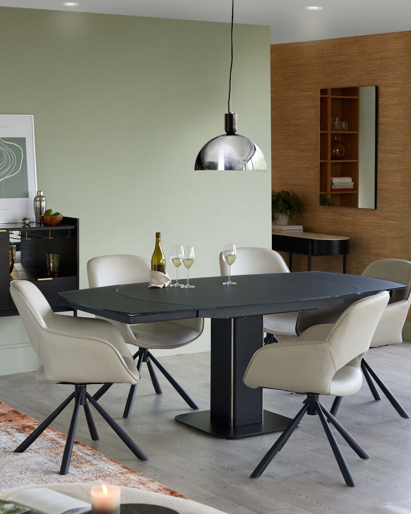 Fraser Dark Grey Frosted Glass Extending 4 To 6 Seater Dining Table