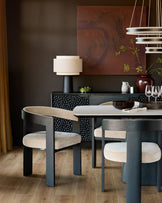 Garcia champagne chenille black wood dining chair