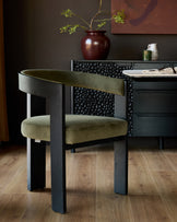Garcia olive green velvet black wood dining chair