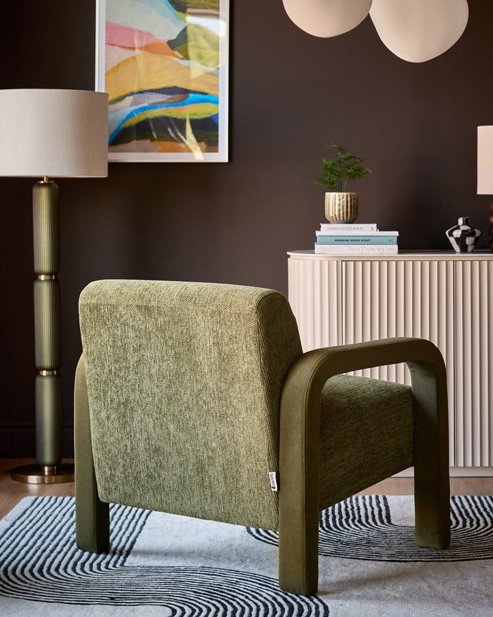 Garda olive green chenille fabric occasional chair