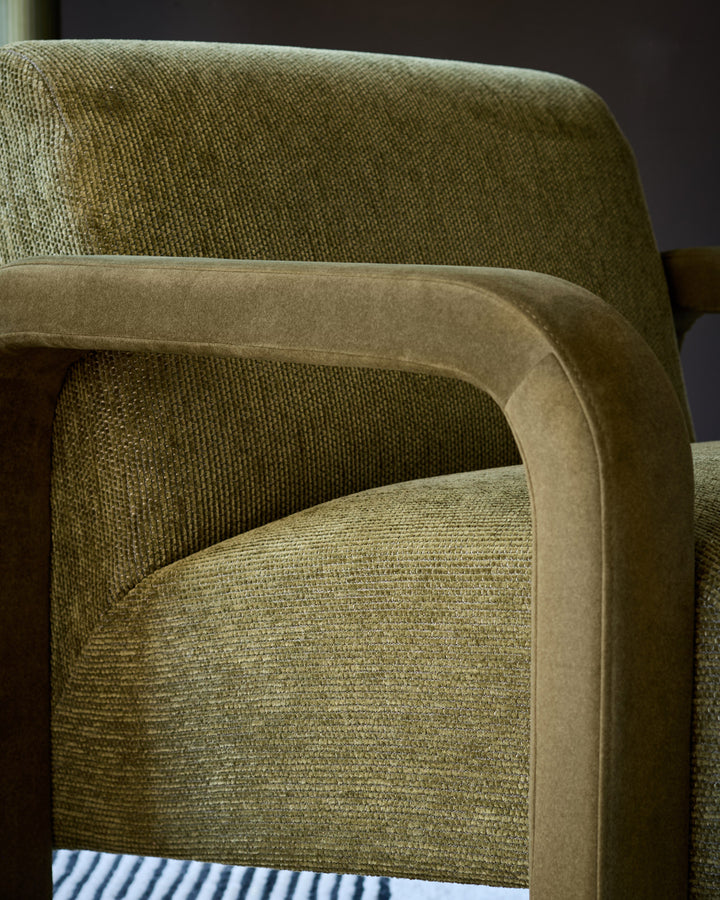 Garda olive green chenille fabric occasional chair