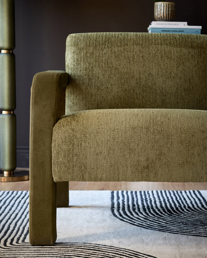 Garda olive green chenille fabric occasional chair