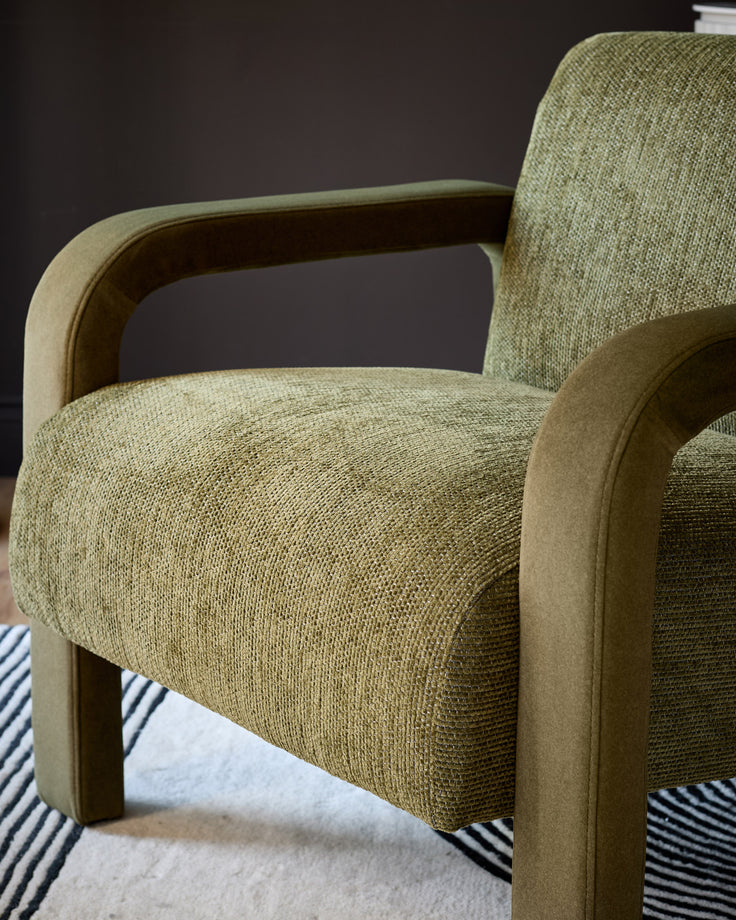 Garda olive green chenille fabric occasional chair