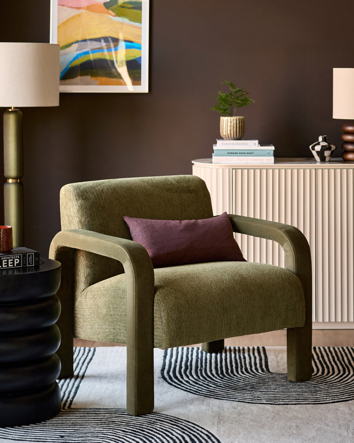 Garda olive green chenille fabric occasional chair