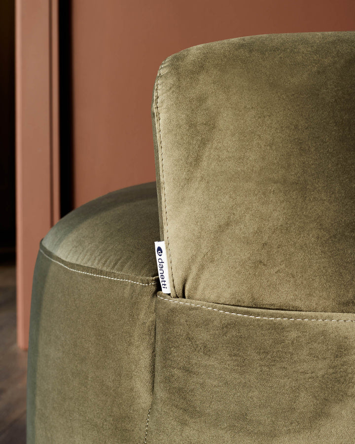 Close-up of a stylish green velvet chair, showcasing its soft texture and elegant design. A touch of comfort for any modern home.