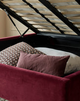 Grove rose velvet and plum velvet king size ottoman storage bed