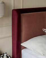 Grove rose velvet and plum velvet king size ottoman storage bed