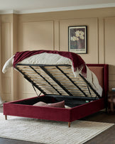 Grove rose velvet and plum velvet king size ottoman storage bed