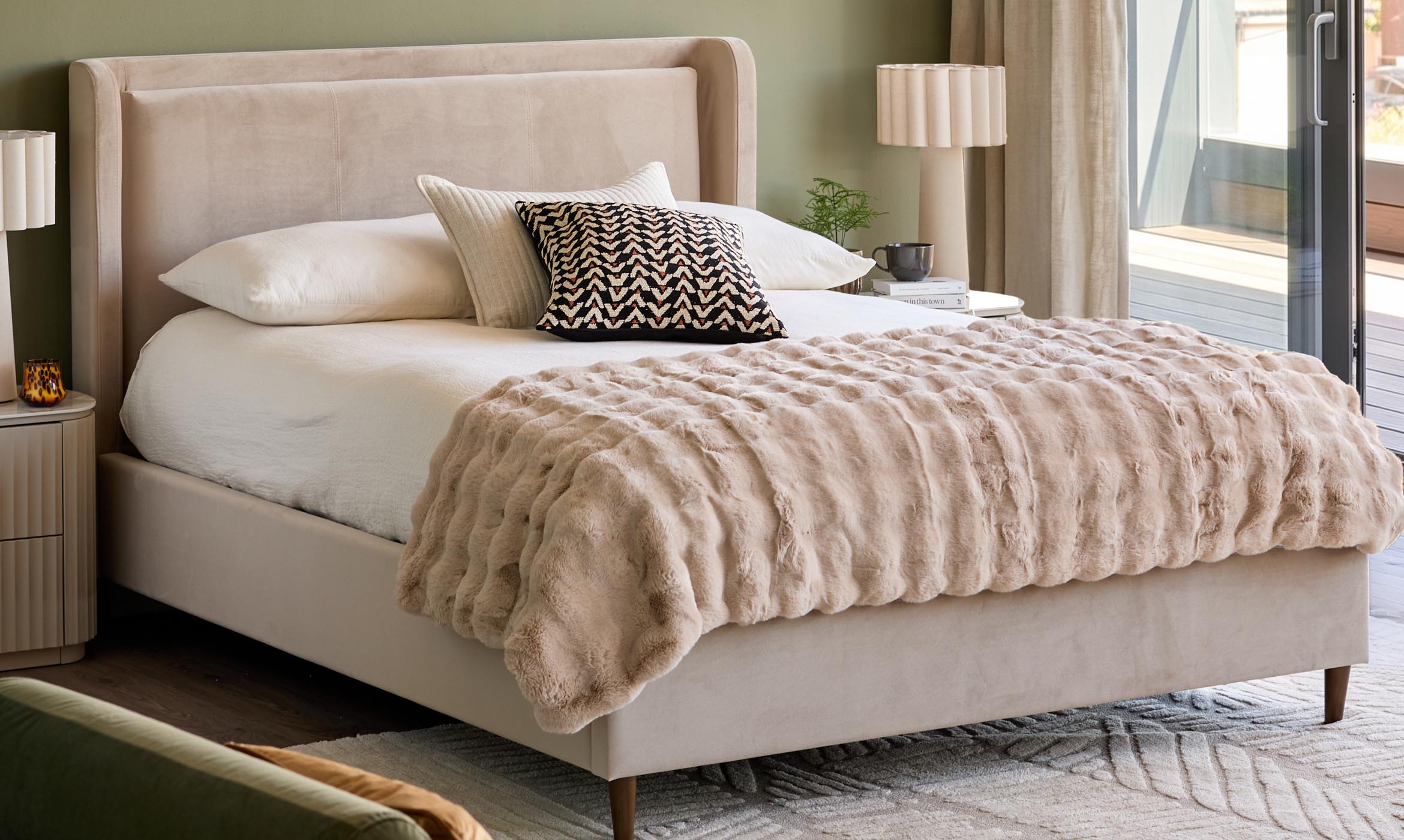 Grove champagne velvet super king ottoman storage bed