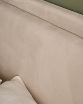Close-up of champagne velvet upholstery on Grove King Ottoman Bed, showing soft texture and seam detail.
