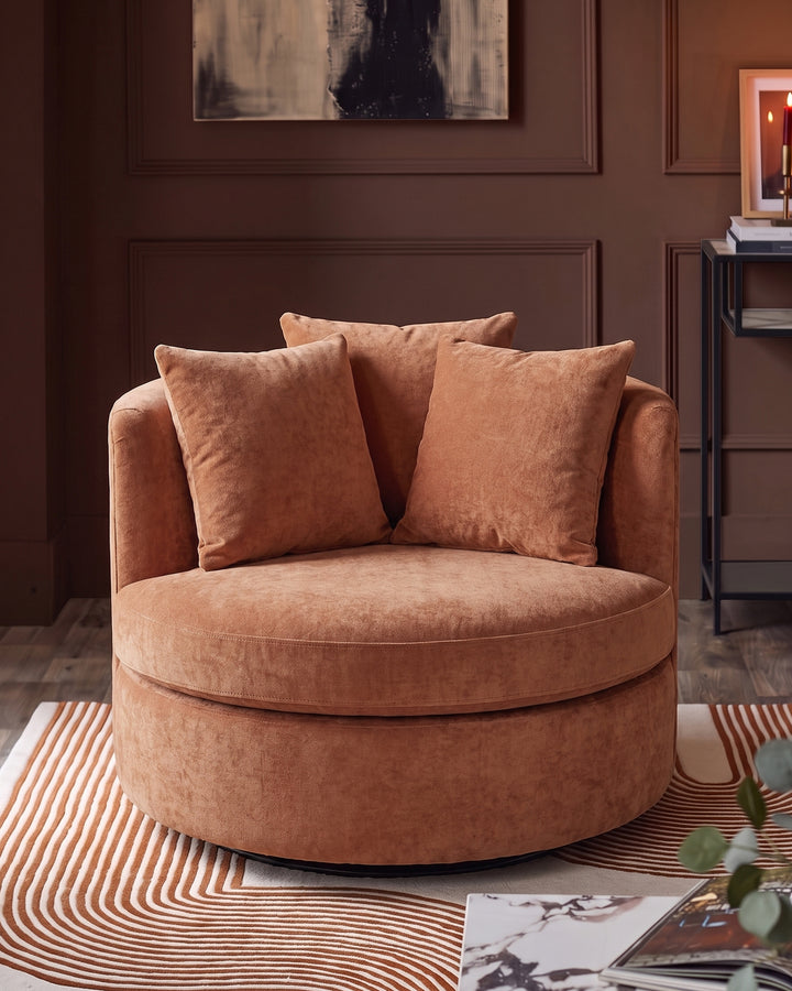 Gwen apricot chenille swivel armchair