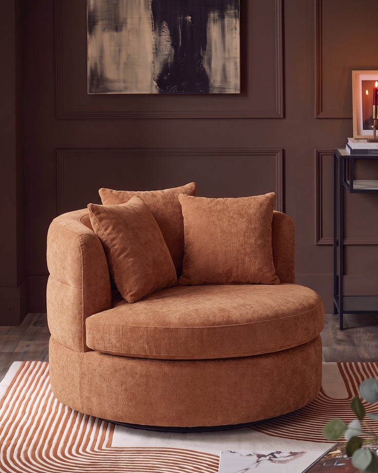 Gwen apricot chenille swivel armchair