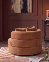 Gwen apricot chenille swivel armchair