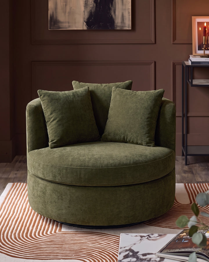 Gwen dark green chenille swivel armchair
