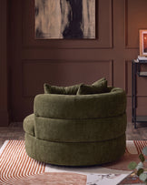 Gwen dark green chenille swivel armchair