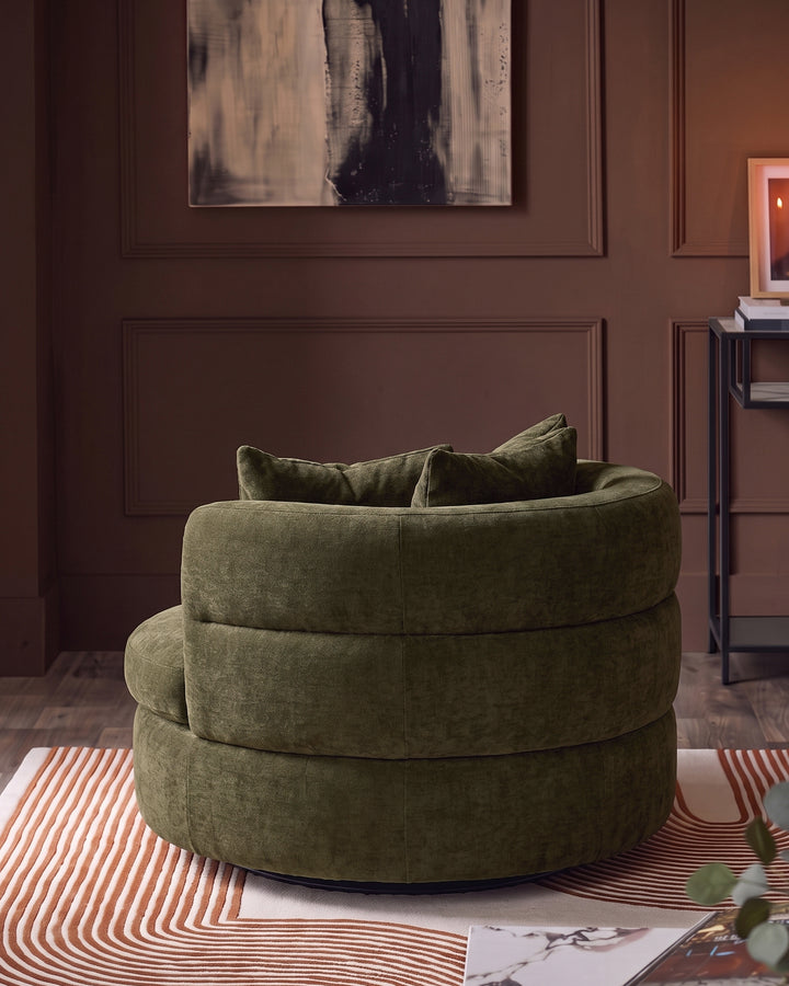 Gwen dark green chenille swivel armchair