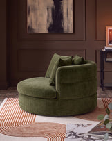 Gwen dark green chenille swivel armchair