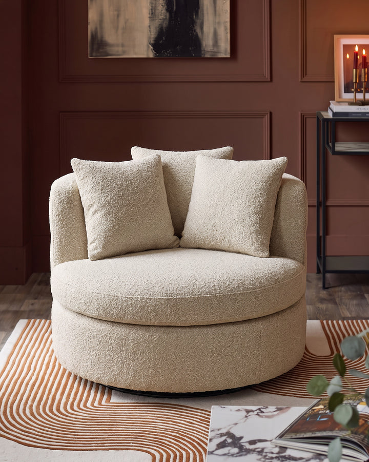Gwen natural fabric swivel armchair