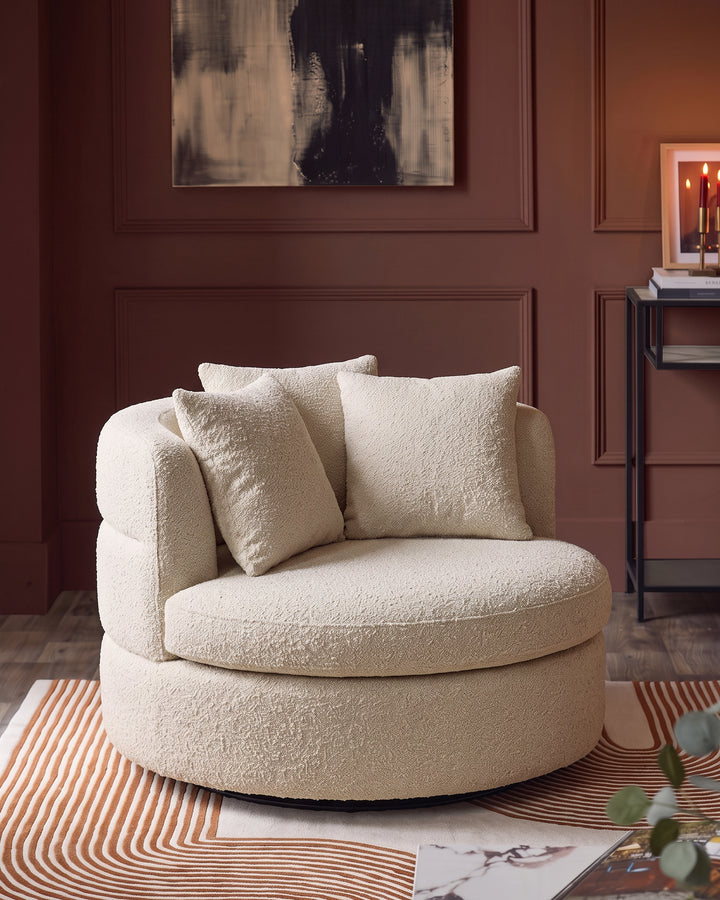 Gwen natural fabric swivel armchair