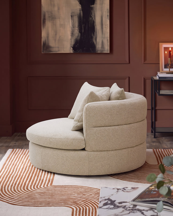 Gwen natural fabric swivel armchair