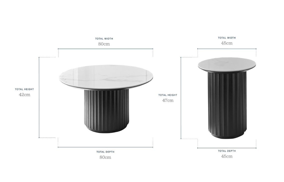 Hanne white ceramic coffee table and Hanne white ceramic side table set