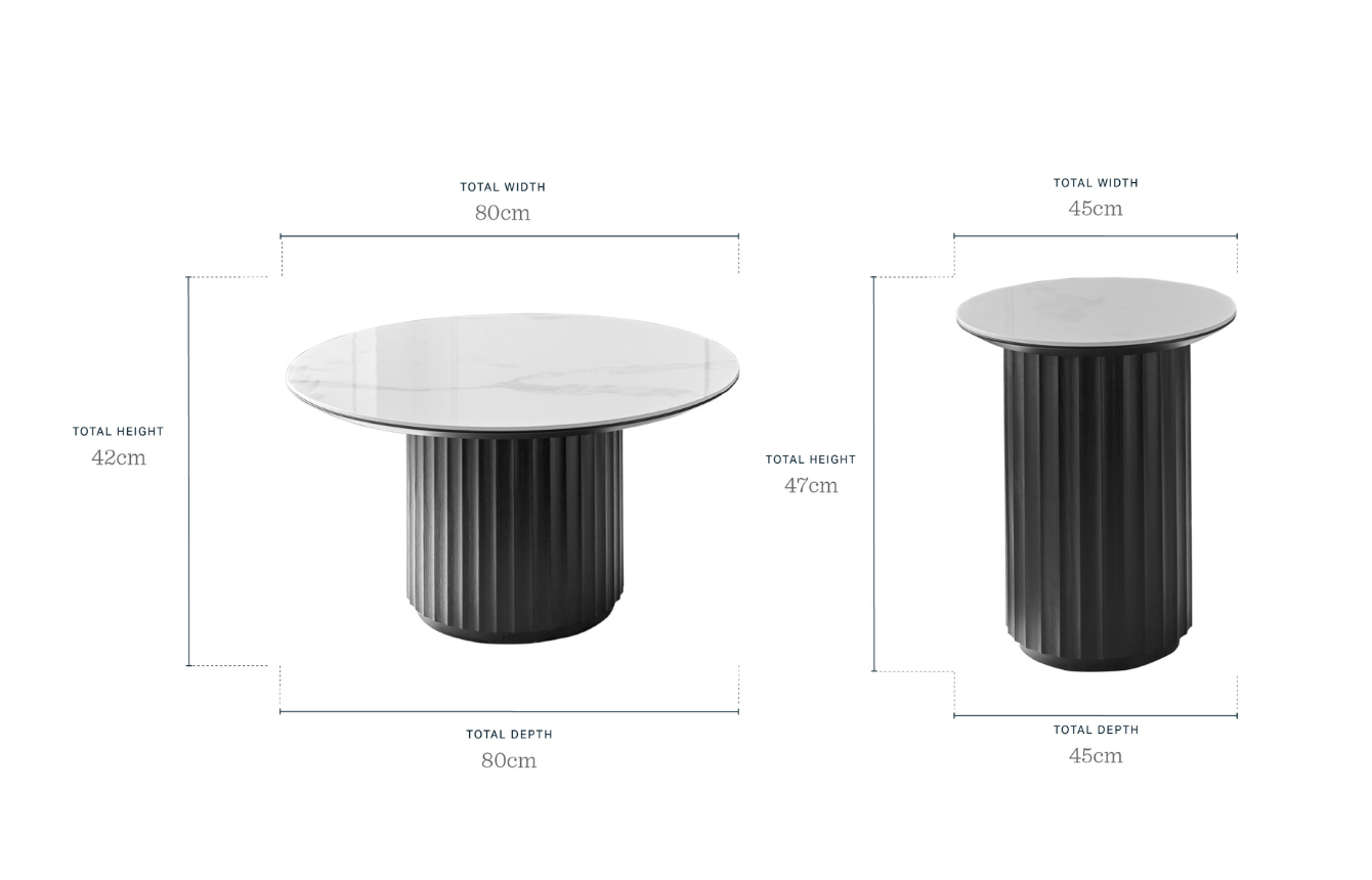 Hanne white ceramic coffee table and Hanne white ceramic side table set