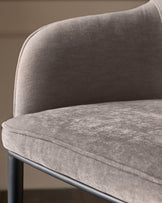 Harley bar stool in mocha fabric, showing curved backrest and seat detail from side angle
